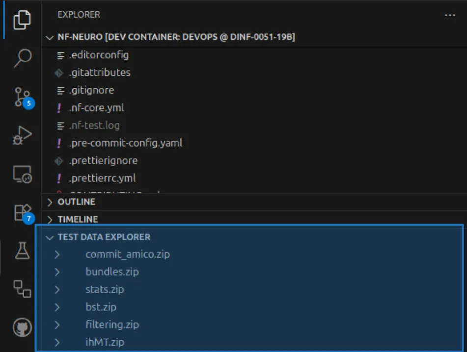 test data explorer tab